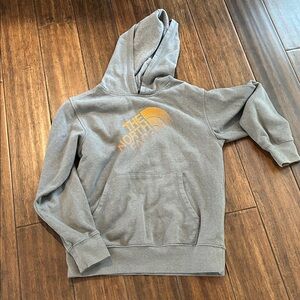 The North Face Heather Gray Hoodie with Vibrant Orange Logo